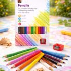 Jumbo Triangular Washable Pencils, 12/Pack (With Bonus Sharpener)