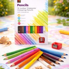 Jumbo Triangular Washable Pencils, 12/Pack (With Bonus Sharpener)