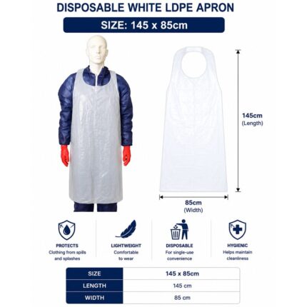 Disposable White LDPE Apron (145x85cm) – Tassway Pty Ltd