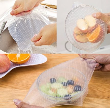 Reusable Food Fresh Keeping Silicone Stretch Lids Wrap Seal Vacuum Cover (8 PCS.)
