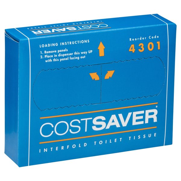 Costsaver* 4301 Interfold Toilet Tissue, 1 Ply, 200 Sheets/Pack, 72 Packs/Case
