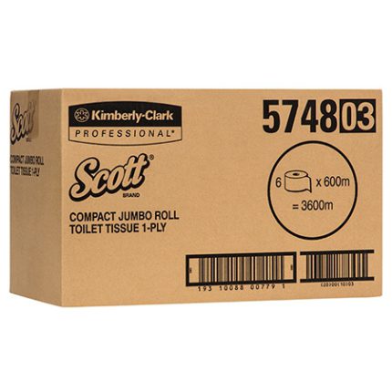 Scott® 5748 Compact Jumbo Roll Toilet Tissue, 1 Ply, 600 Metres/Roll, 6 Rolls/Case Scott® 5748 Compact Jumbo Roll Toilet Tissue, 1 Ply, 600 Metres/Roll, 6 Rolls/Case