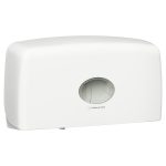 AQUARIUS™ 70210 Jumbo Roll Toilet Tissue Twin Dispenser, White Lockable ABS Plastic, Compatible with 5748 & 5749 Codes