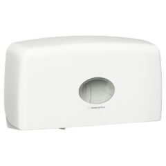 AQUARIUS™ 70210 Jumbo Roll Toilet Tissue Twin Dispenser, White Lockable ABS Plastic, Compatible with 5748 & 5749 Codes