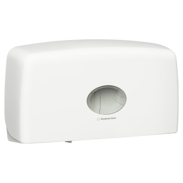 AQUARIUS™ 70210 Jumbo Roll Toilet Tissue Twin Dispenser, White Lockable ABS Plastic, Compatible with 5748 & 5749 Codes