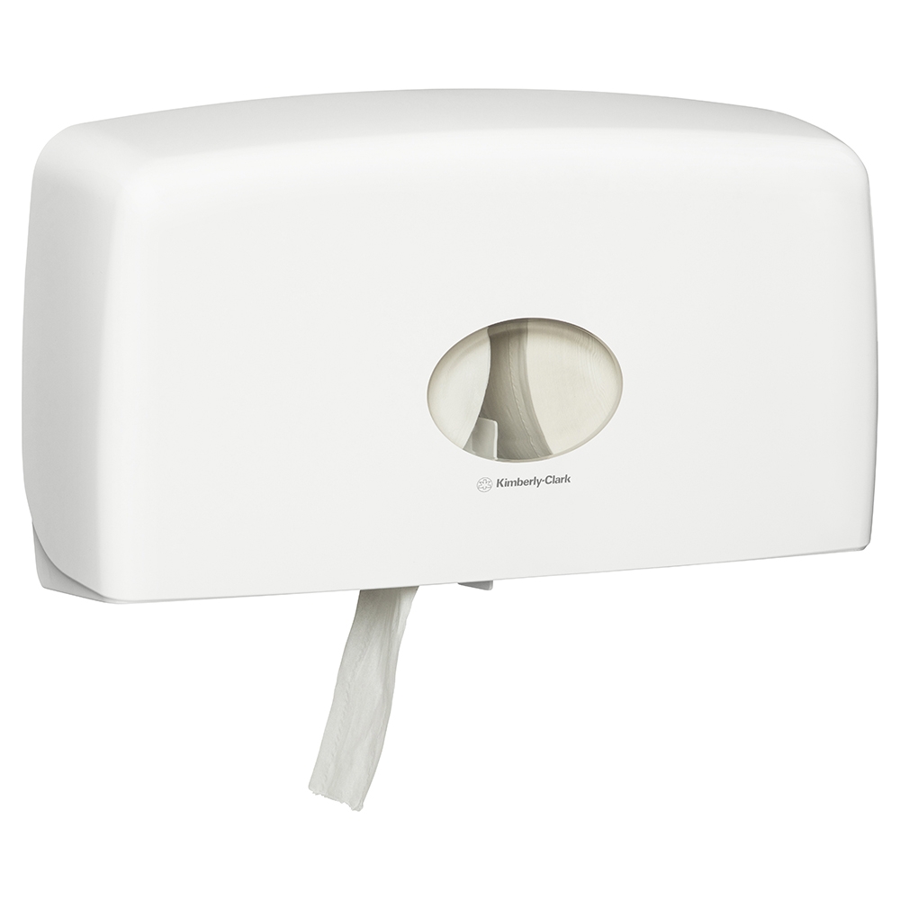 AQUARIUS™ 70210 Jumbo Roll Toilet Tissue Twin Dispenser, White Lockable ABS Plastic, Compatible with 5748 & 5749 Codes