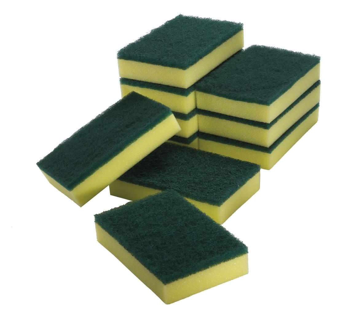 Sponge Scourer - Green/Yellow - 10cm x 15cm x 3cm  (10/Pack)