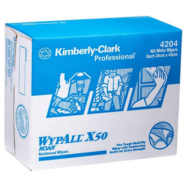 4204 Wypall™ X50 Pop-Up Wiper, White, 160 Wipers/Box, 4 Boxes/Case