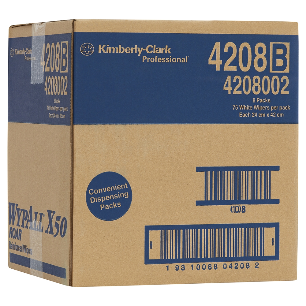 4208 Wypall™ X50 Single Sheet Wiper, White, 75 Wipers/Pack, 8 Packs/Case