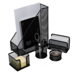 Iron Mesh Desk Accessory Set 5 Pieces Black