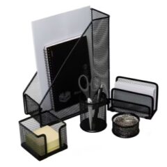 Iron Mesh Desk Accessory Set 5 Pieces Black